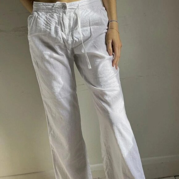 Pants - white linen lightweight Boho chic wide leg trousers
